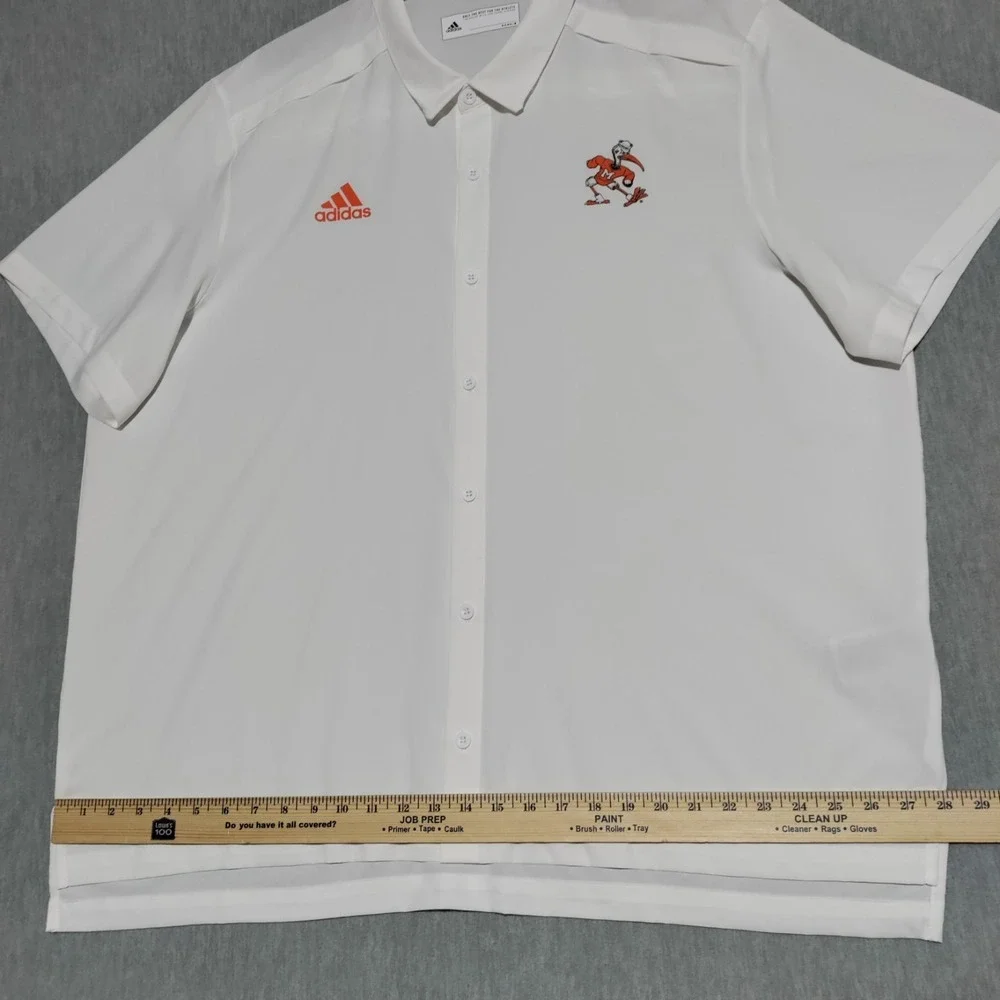 Adidas Miami Hurricanes Logo Button Up Shirt‎ Mens 2XL White Short Sleeve NCAA